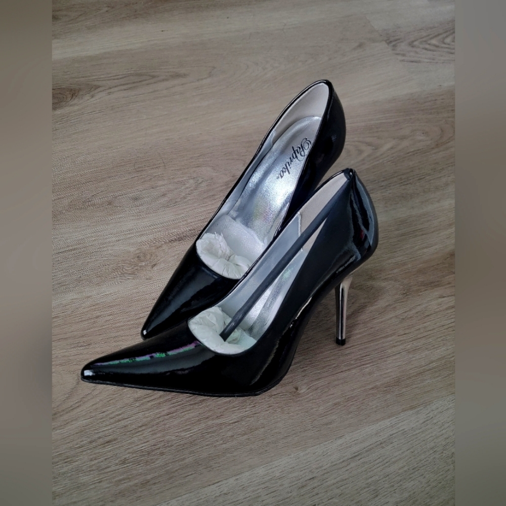 Paprika | Womens Shiny Black Pointed Toe High Heels